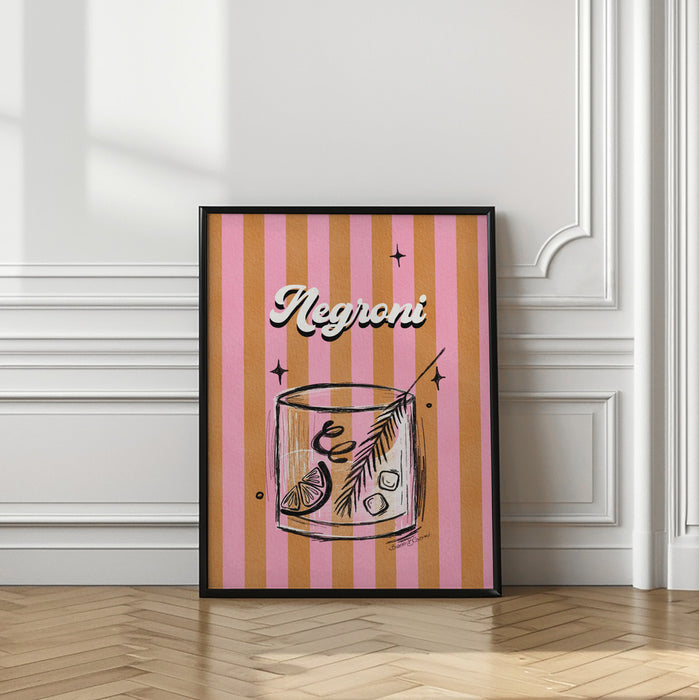 Negroni Drink on Stripes Framed Art Wall Decor