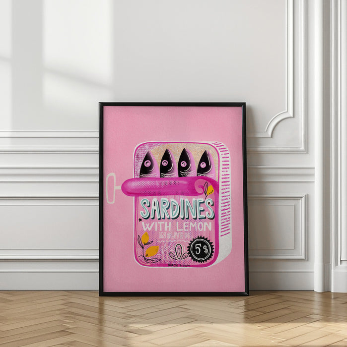 Sardines Tin Can Pink Framed Art Wall Decor