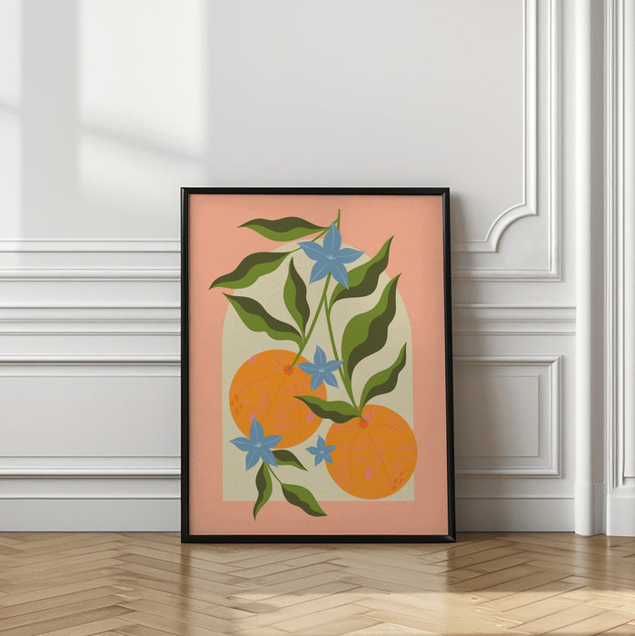 Orange Branch with Flowers Framed Art Wall Decor