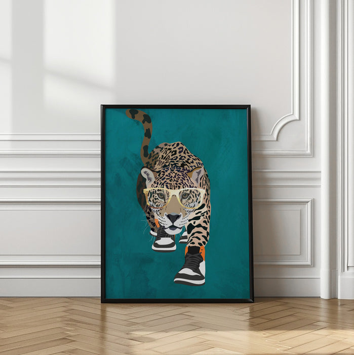 Jaguar prowling in high top sneakers Framed Art Modern Wall Decor