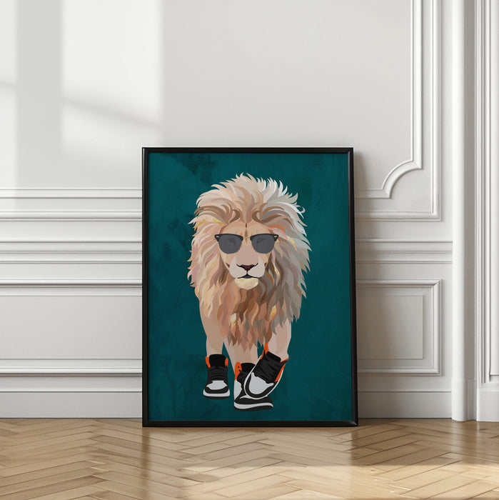 Lion prowling in high top sneakers Framed Art Wall Decor