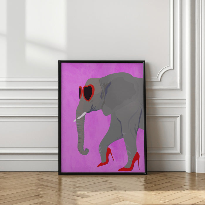 Flamingo profile in heels and heart glasses Framed Art Modern Wall Decor