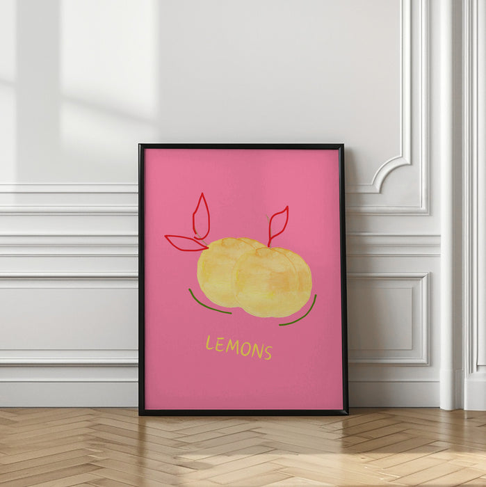 Lemons in Pink Framed Art Modern Wall Decor