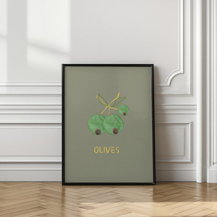 Olives in Green Framed Art Modern Wall Decor