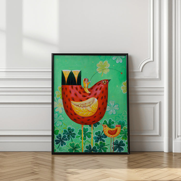 Strawberry Chickens On the Field of Luck  Canvas, Acrylic, Oil  46x38 Cm  2021 Framed Art Modern Wall Decor