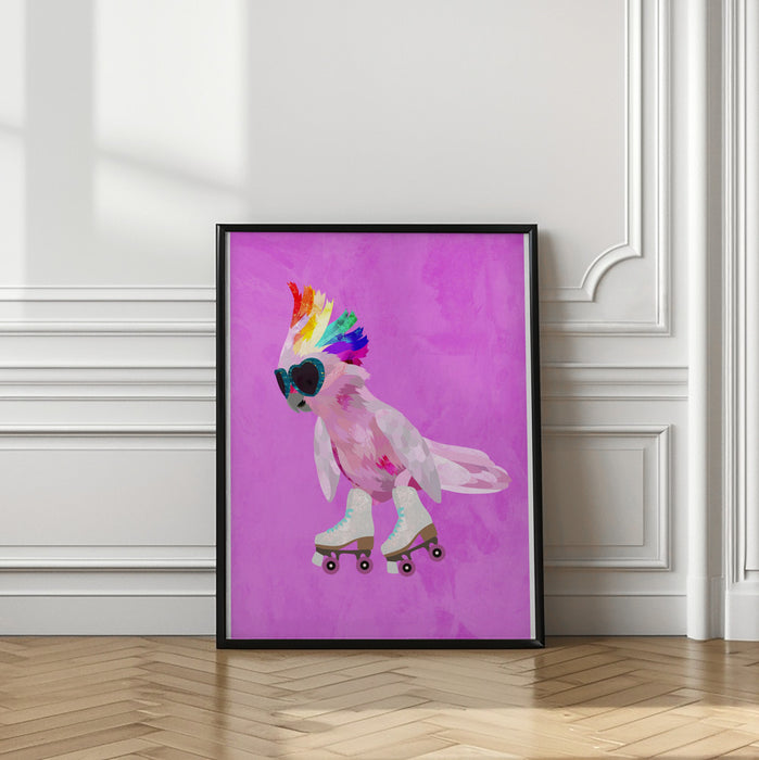 Rollerskating pink cockatoo Framed Art Wall Decor