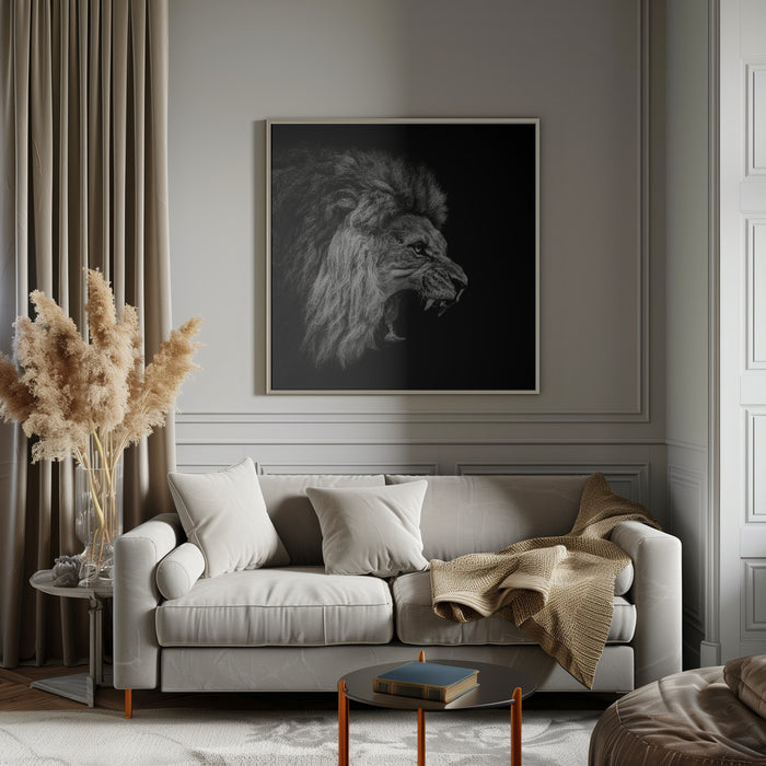 Roaring Lion #2 Square Canvas Art Print