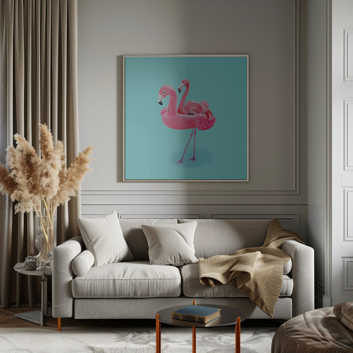 Flamingo on Resort Square Canvas Art Print