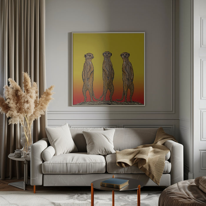 Meerkat Gang at Sunset Square Canvas Art