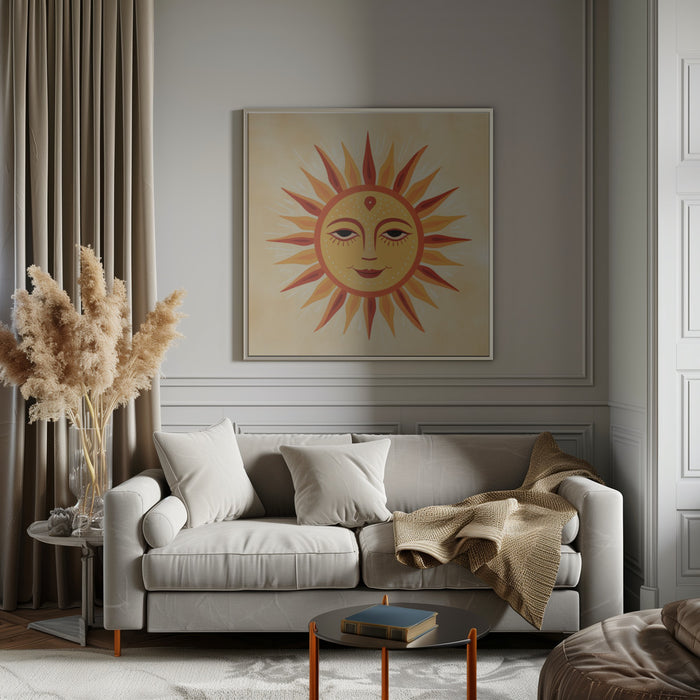 Whimsical Sun Face 2 Square Canvas Art