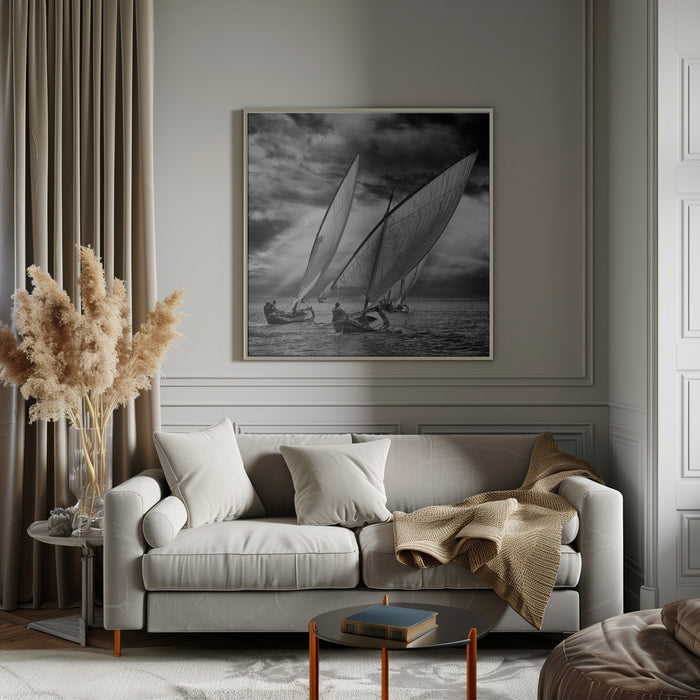 Sailboats and Light Square Canvas Art Print