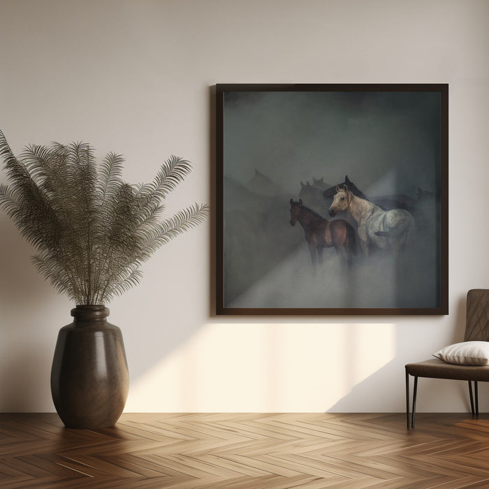 The lost horses Square Canvas Art