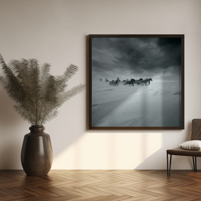 Snowy field Square Canvas Art Print