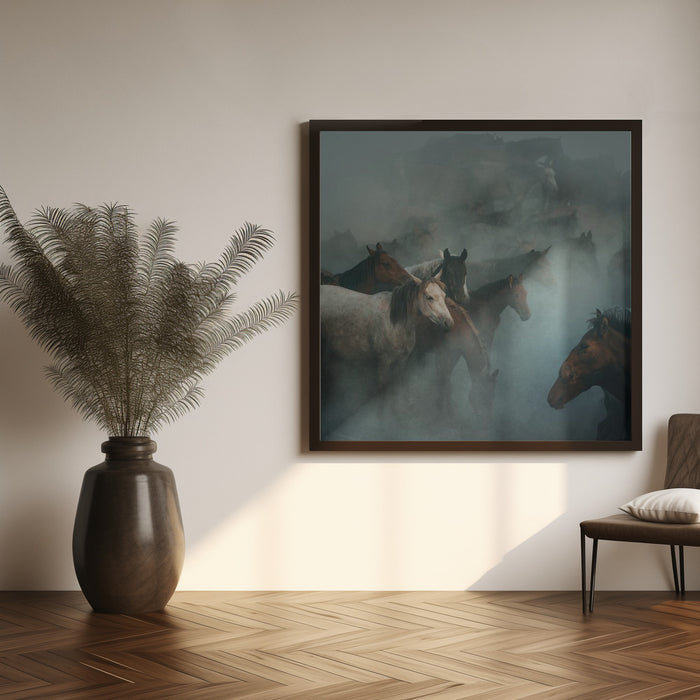 lost horses Square Canvas Art Print