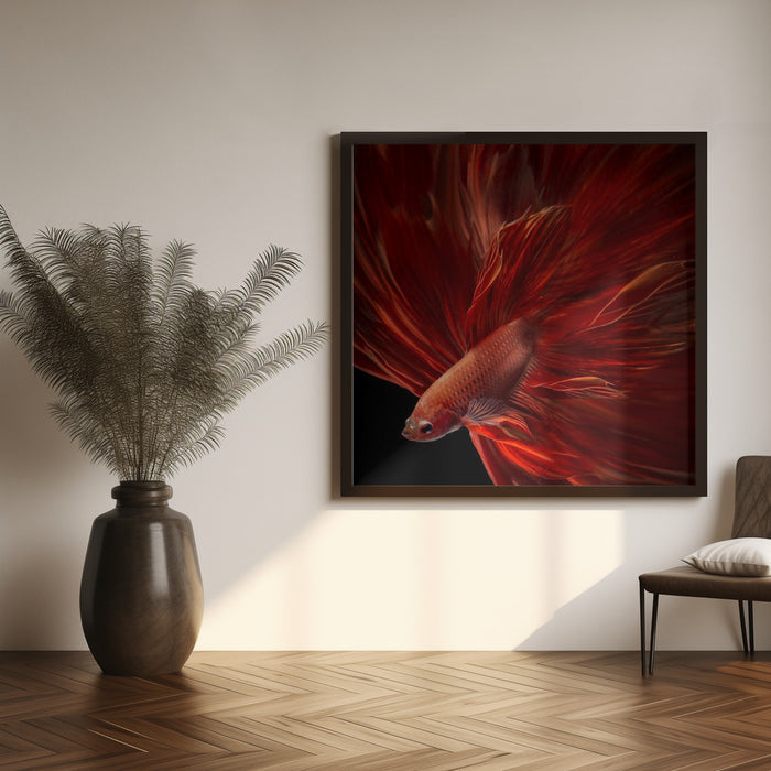 Red Fire Bettafish Square Canvas Art