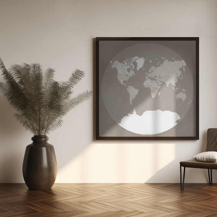 The world map in a circle, muted brown Square Canvas Art Print