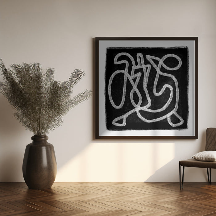 Black Scribble 3 Square Canvas Art