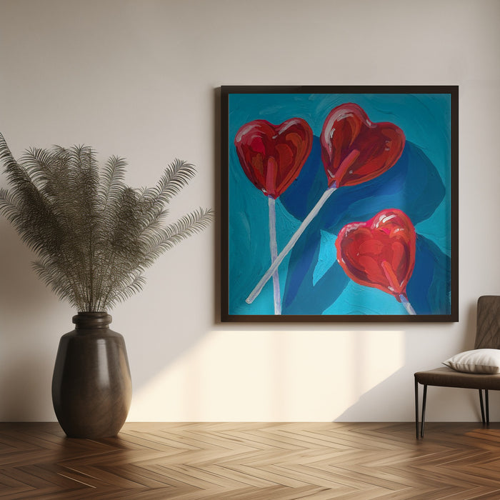 Heart Lollipops Square Canvas Art Print