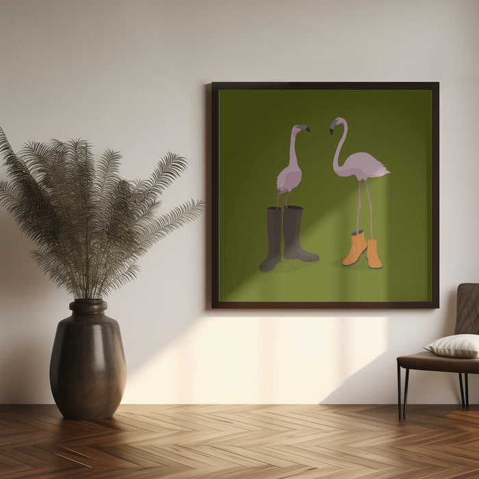 Fashion Flamingos Square Canvas Art