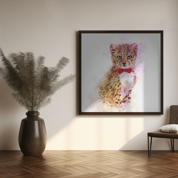 Baby Cheetah Watercolor Square Canvas Art Print