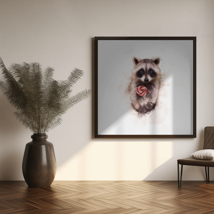 Baby Racoon Square Canvas Art Print