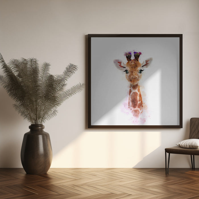 Baby Giraffe Square Canvas Art Print