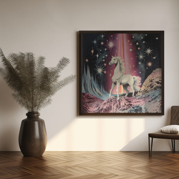 1980s Magical Horse Collage Art Square Canvas Art Print