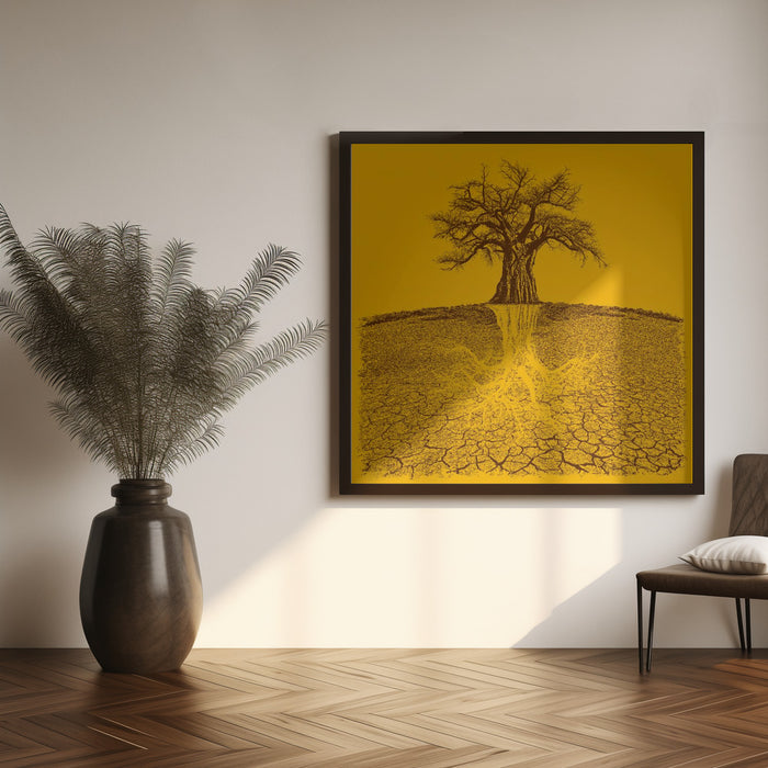 Baobab Mythical Roots Deeper Yellow (h) Square Canvas Art Print