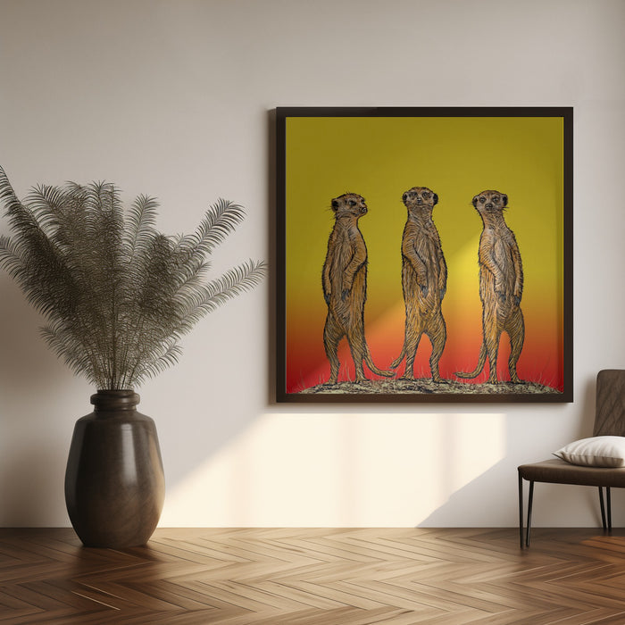 Meerkat Gang at Sunset Square Canvas Art