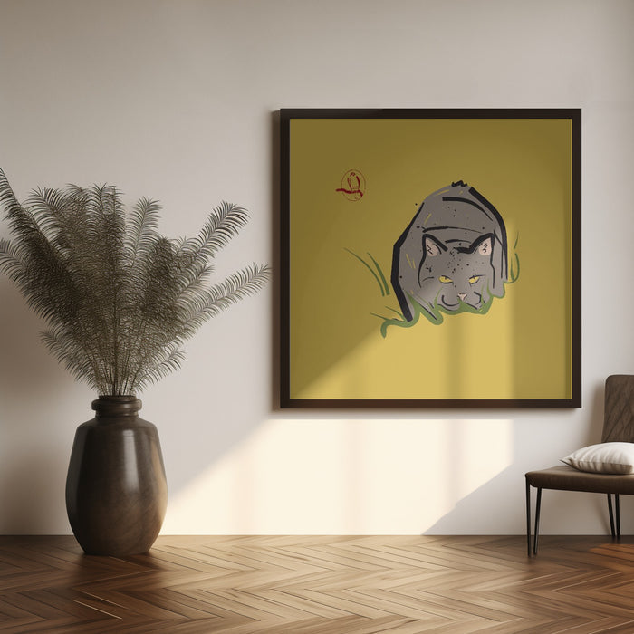 Hiding Cat Square Canvas Art Print