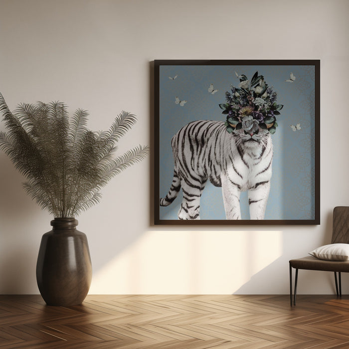 Spring Flower Bonnet On White Tiger Square Canvas Art