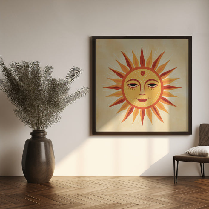 Whimsical Sun Face 2 Square Canvas Art