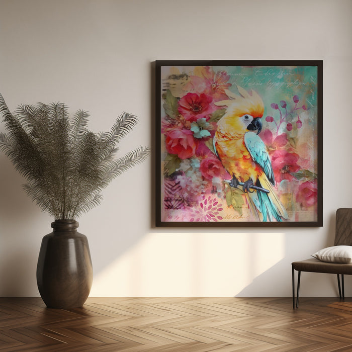 Parrots Tropical Garden Square Canvas Art