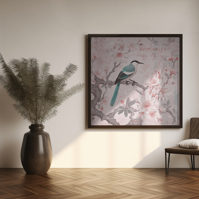 Pastel Pink Springbird Square Canvas Art