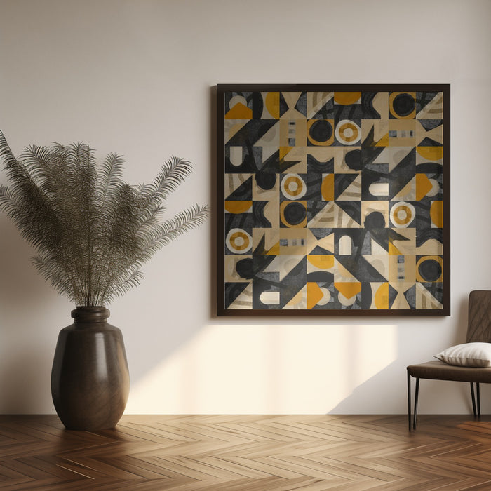 Mid Century Grid Pattern Eight Square Canvas Art Print