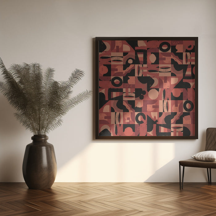 Mid Century Grid Pattern Nine Square Canvas Art