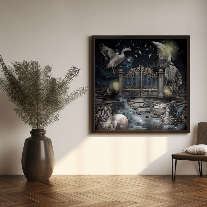 Maciej and his elf's treasure Square Canvas Art Print