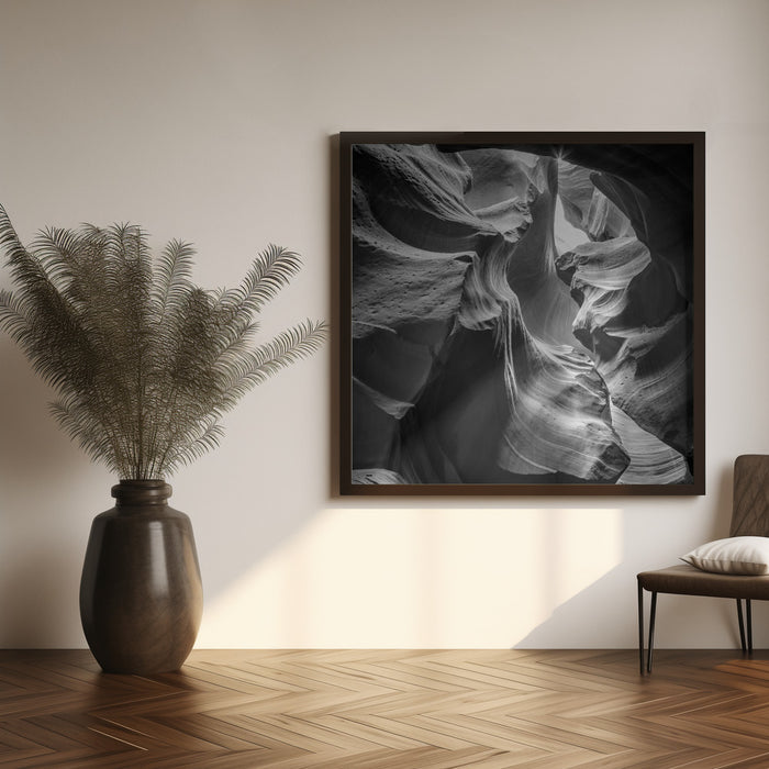 MONOCHROME ANTELOPE CANYON Rock Formation Square Canvas Art Print