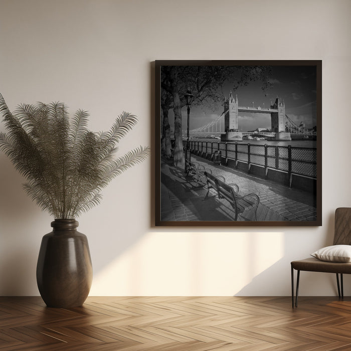 LONDON Thames Riverside &amp; Tower Bridge Square Canvas Art Print