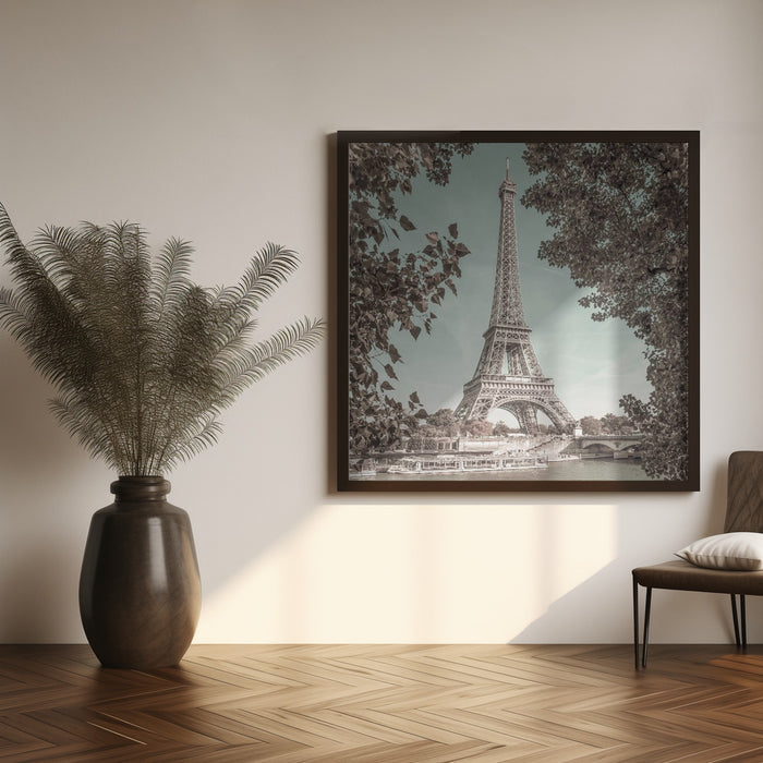 PARIS Eiffel Tower &amp; River Seine | urban vintage style Square Canvas Art Print