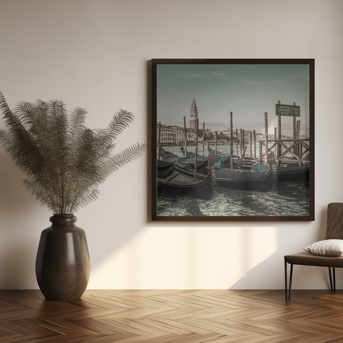 VENICE Grand Canal and Gondolas | urban vintage style Square Canvas Art Print