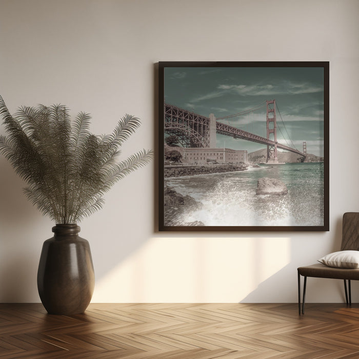 GOLDEN GATE BRIDGE Coastline Impression | urban vintage style Square Canvas Art Print