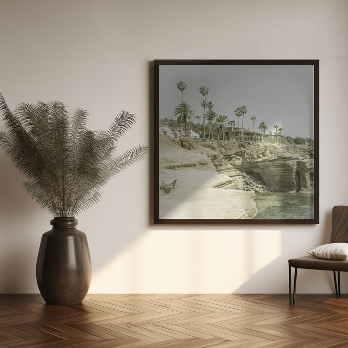 SAN DIEGO Vintage Sunset Cliffs Square Canvas Art Print