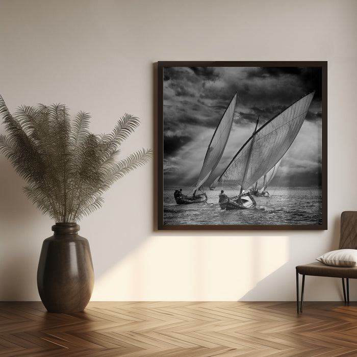 Sailboats and Light Square Canvas Art Print