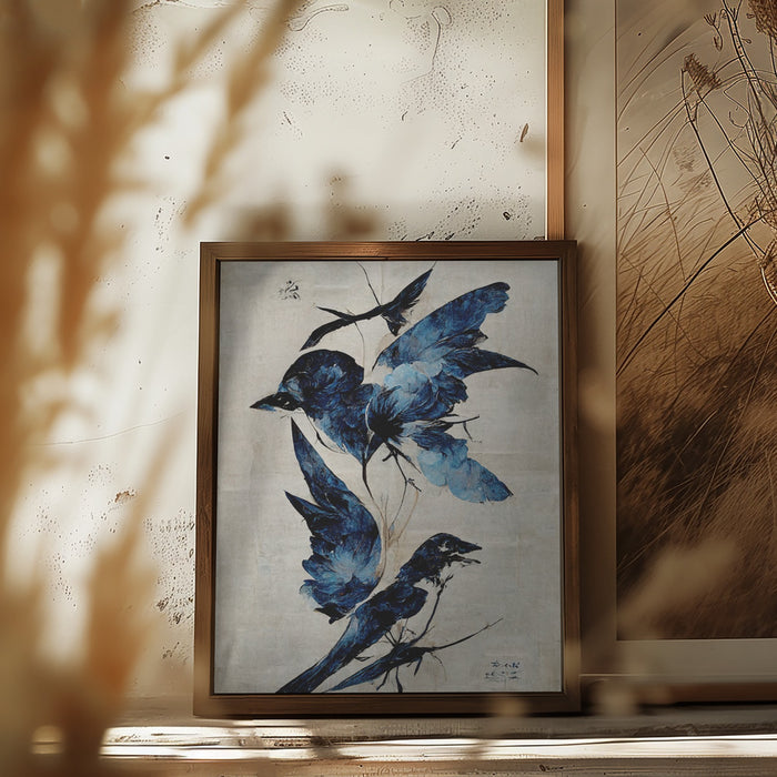 Blue Birds Framed Art Modern Wall Decor