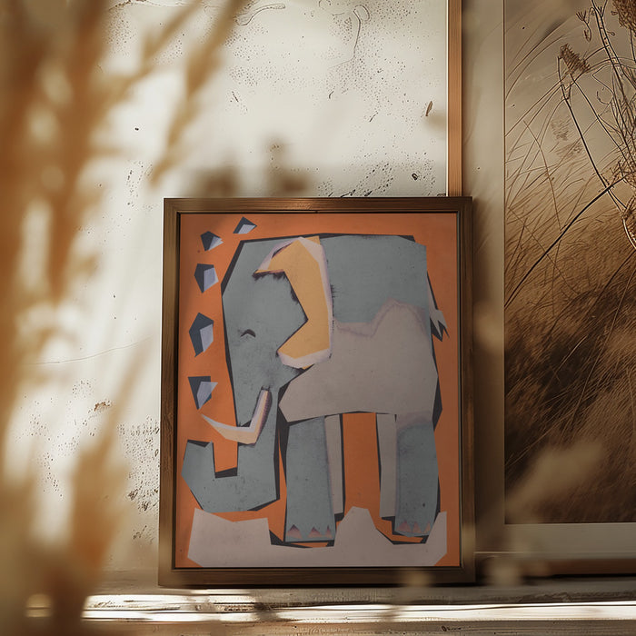 Happy Elephant Framed Art Modern Wall Decor