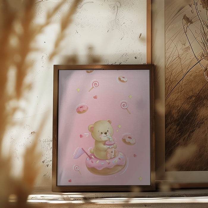 Teddy Bear and Donut cake Framed Art Modern Wall Decor