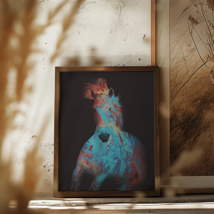 Running Bashful Horse Framed Art Modern Wall Decor