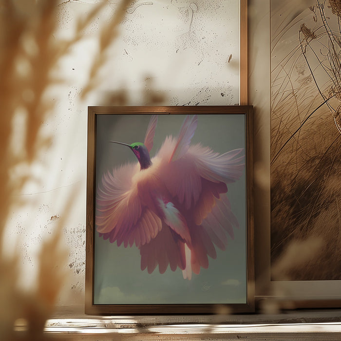 Humming Bird with Pink Wings Framed Art Wall Decor