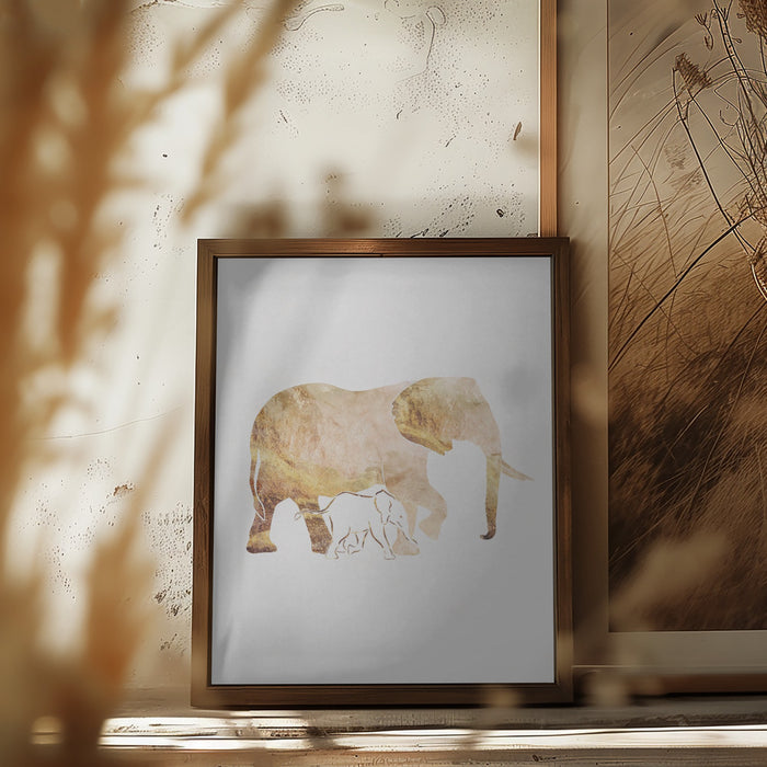 White Gold Elephants Framed Art Wall Decor